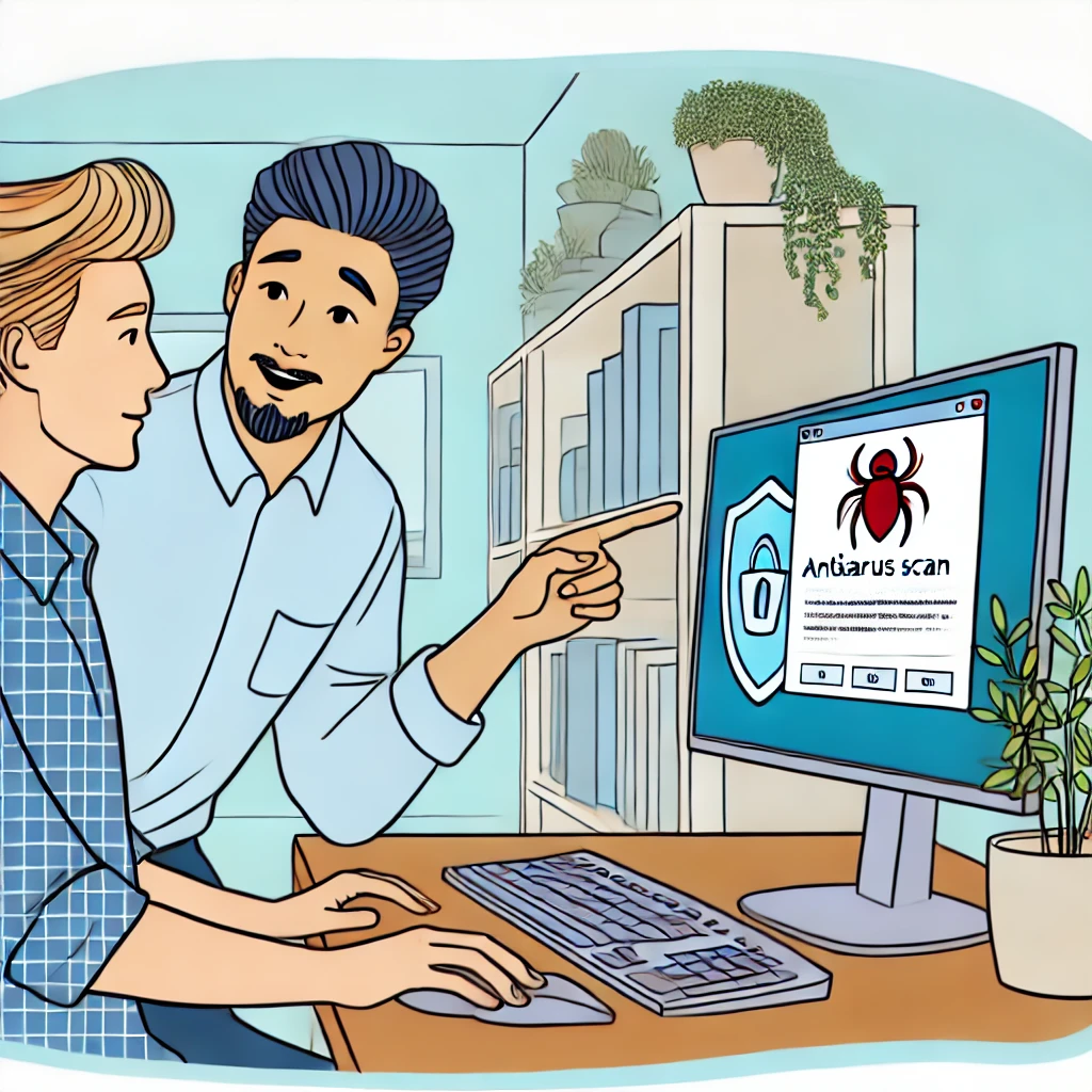 Comment supprimer un virus et nettoyer son PC efficacement Technicien informatique aidant à supprimer un virus d'un PC avec un scan antivirus en cours
