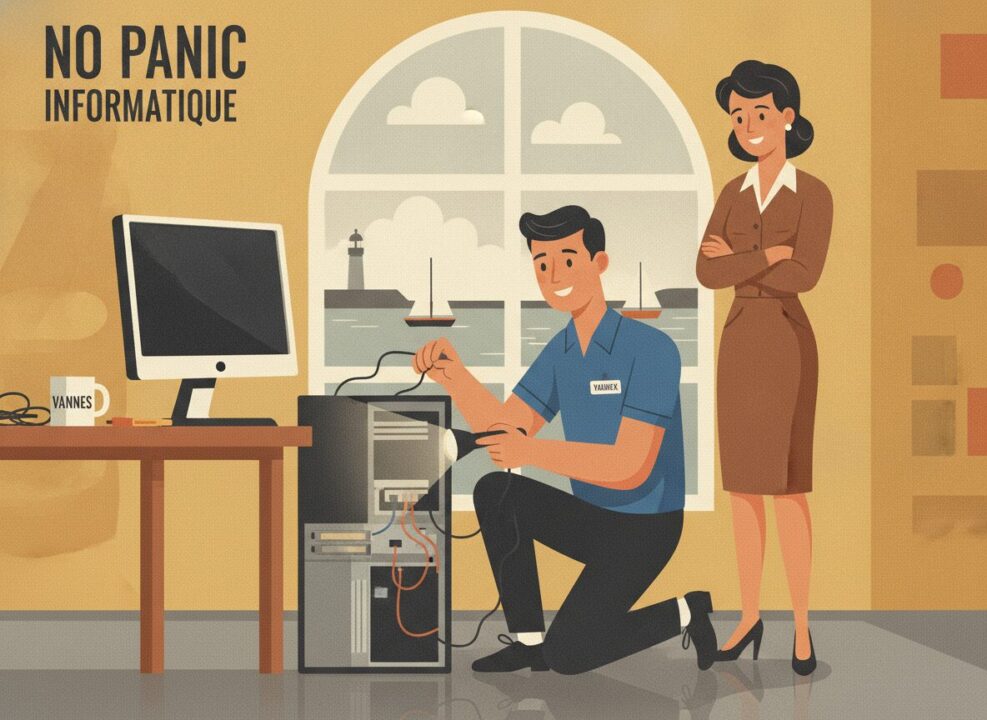 Technicien No Panic diagnostiquant un PC qui ne démarre plus à Auray