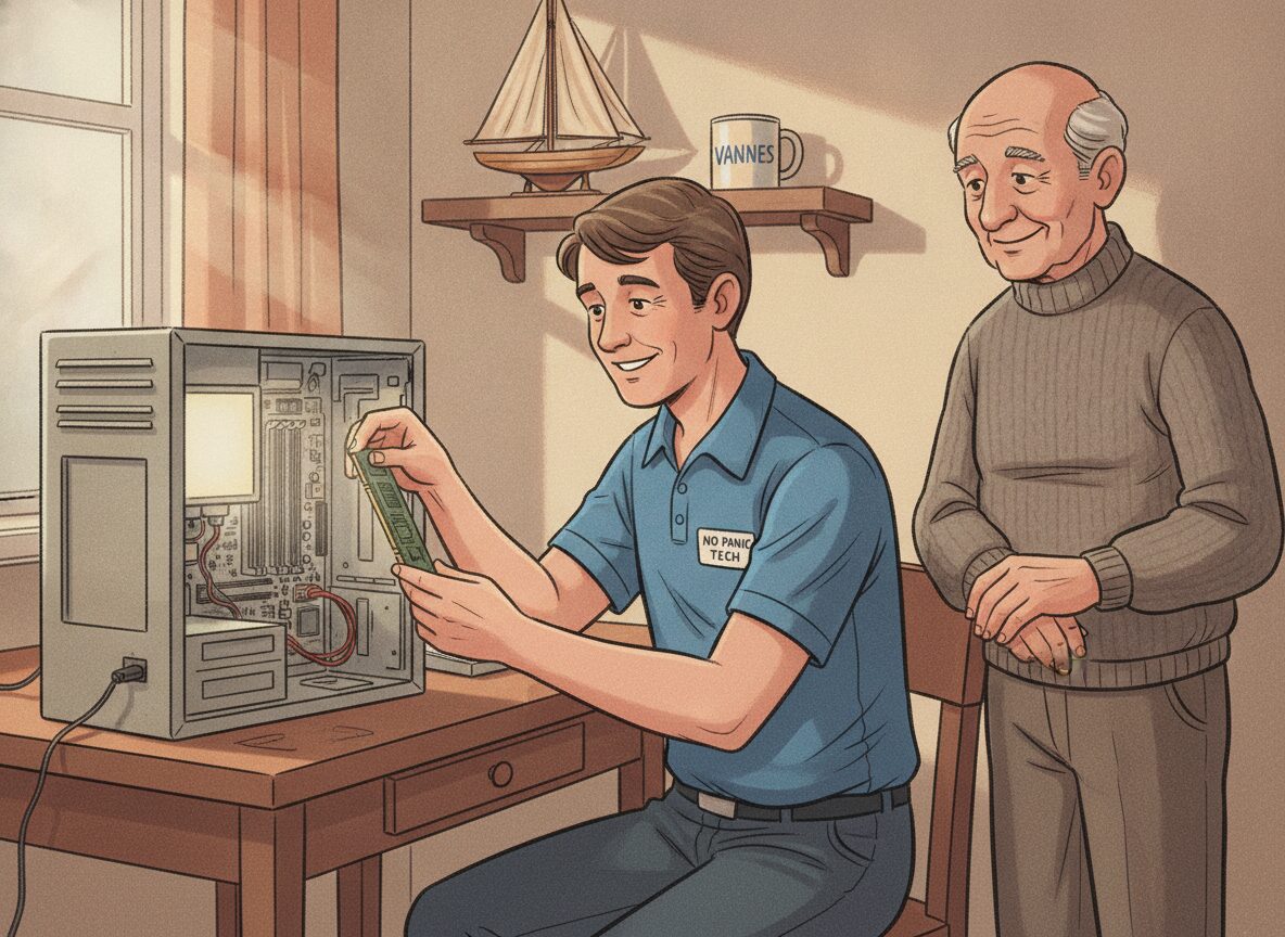 Technicien No Panic qui installe de la RAM dans un PC à Vannes